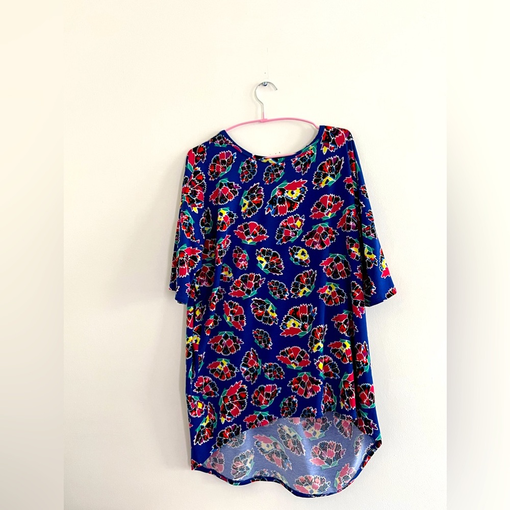 LulaRoe Multicolored Lotus Flower Simply Comfortable Short Sleeve Tunic Size XL